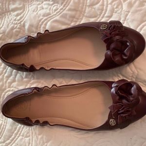 Tory Burch Port Blossom Wine Flowers Leather Flats